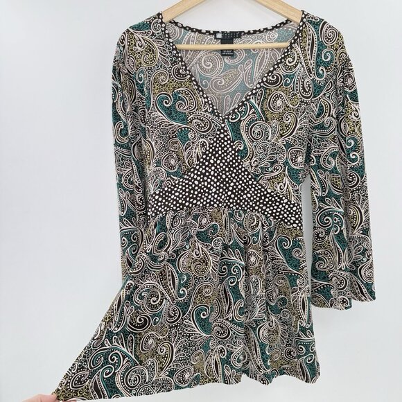 Carole Little Paisley Flared Slv Liquid Knit Tie Back Blouse XL Boho Preppy Y2K - Picture 7 of 9